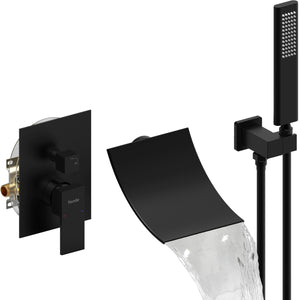 English Elm Male Npt Matte Black Waterfall Shower System With Handheld, High Flow Tub Faucet & Mixer Tap T3177P277545