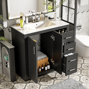 English Elm 36'' Bathroom Vanity with Ceramic Sink Combo Solid Wood Frame Soft-Closing Drawers Ample Storage Elegance Black N710P243327B