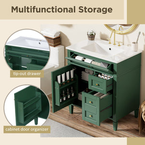English Elm 30'' Modern Bathroom Vanity With Elegant Ceramic Sink, 2 Drawers & Tip-Out Storage - Stylish Upgrade! N710P250194F