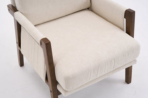 English Elm Mid-Century Solid Wood Accent Chair with Chenille Upholstery, Ergonomic Waist Support, Sturdy 300lb Capacity Beige T3903P372379
