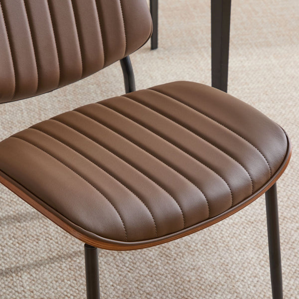 English Elm Dining Chairs Mid Century Modern Set of 2 Walnut Bentwood Back PU Upholstered Seats Ergonomic Design, Stable Metal Legs Brown W1143P379860