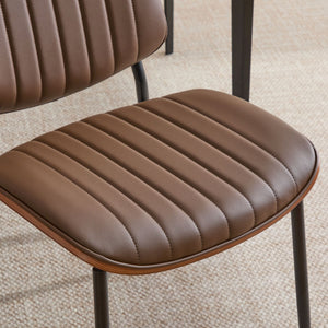 English Elm Dining Chairs Mid Century Modern Walnut Back Faux Leather Upholstered Seat Ergonomic Curved Back Waterproof PU Fabric Stable Metal Legs Brown W1143P379860