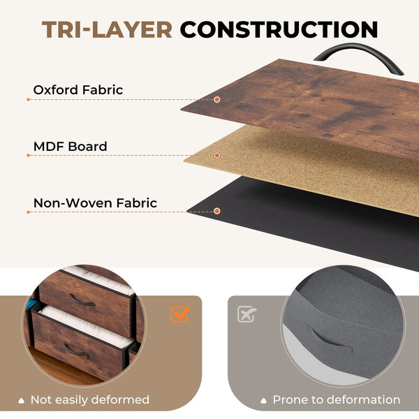 English Elm 55''W Modern Dresser with 9 Fabric Drawers & 2 Open Shelves — Sturdy Wood‑Metal Chest, Anti‑Tip Stability Brown T3950P402194