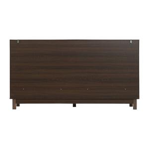 English Elm Modern Fluted 6 Drawer Dresser with Solid Wood Legs Japandi Chest for Bedroom Dark Brown N739S0000015D
