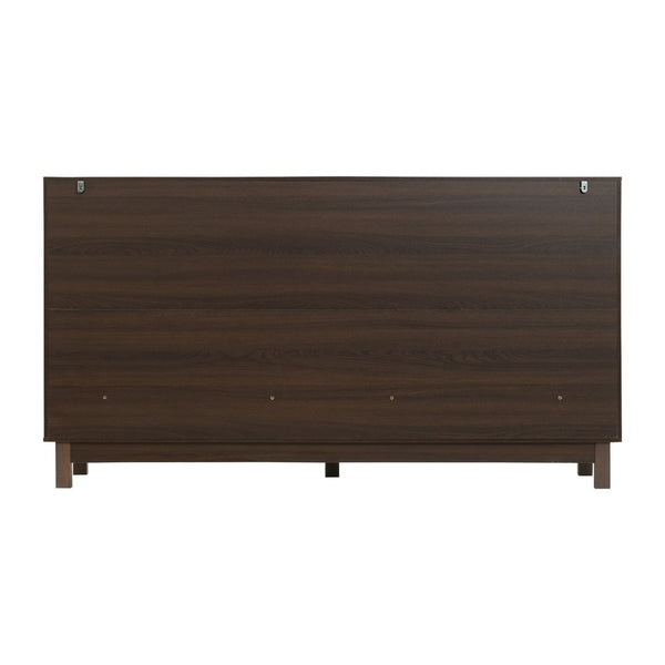 English Elm Modern Fluted 6 Drawer Dresser with Solid Wood Legs Japandi Chest for Bedroom Dark Brown N739S0000015D