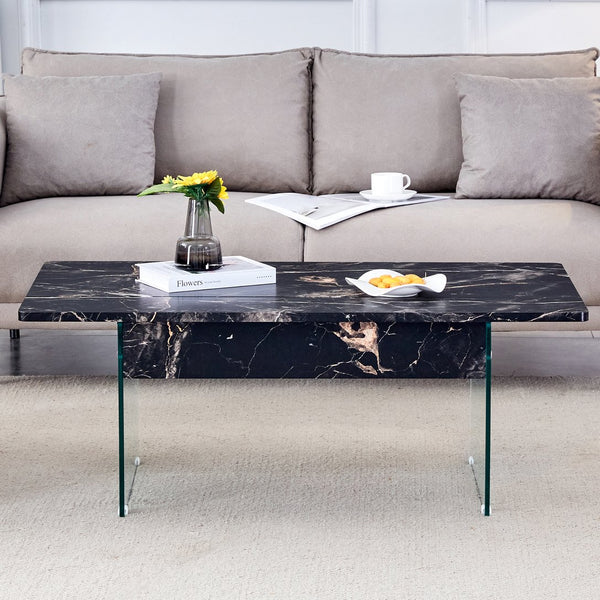 English Elm Multifunctional Lift Top Coffee Table with Tempered Glass Legs, Ergonomic Storage and Durable MDF Finish Black,Transparent W2920P226077