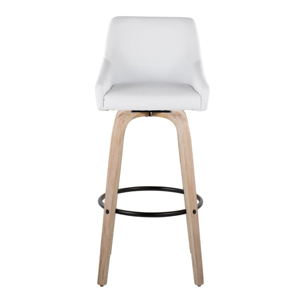 English Elm 30" Swivel Barstools Set of 2 Whitewashed Wood Faux Leather Gold Frame Counter Height B202S01922
