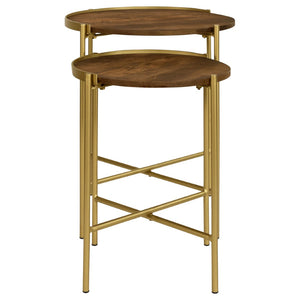 English Elm Genevieve Mango Wood Round Nesting Tables with Gold Iron Base for Living Room B062P447808