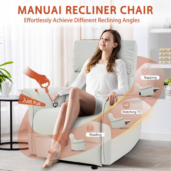 English Elm Manual Rocker Recliner Chair In Soft Pu Leather - Space-Saving Comfort For Nurseries & Living Rooms W1028S00048