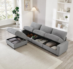 English Elm 103.54" L-shaped Modular Sectional with Ottoman Storage Polyester Cloud Sofa Grey W1669S00049