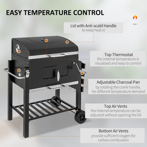 English Elm Outsunny Charcoal Grill Outdoor Bbq Cooker with Side Table Wheels and Storage Shelf W2225P174313
