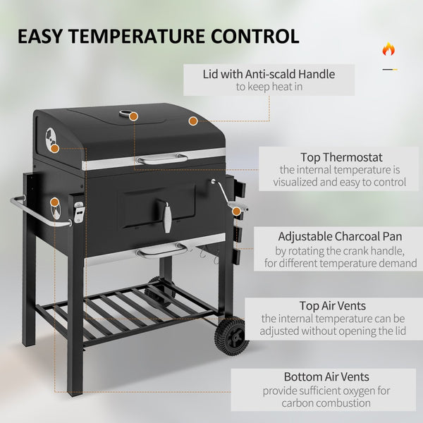 English Elm Outsunny Charcoal Grill Outdoor Bbq Cooker with Side Table Wheels and Storage Shelf W2225P174313