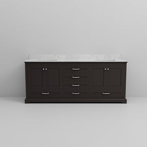 English Elm Espresso Double Bath Vanity 80" W With Carrara Marble Top, Soft-Close Drawers & Ample Storage B2731P258283