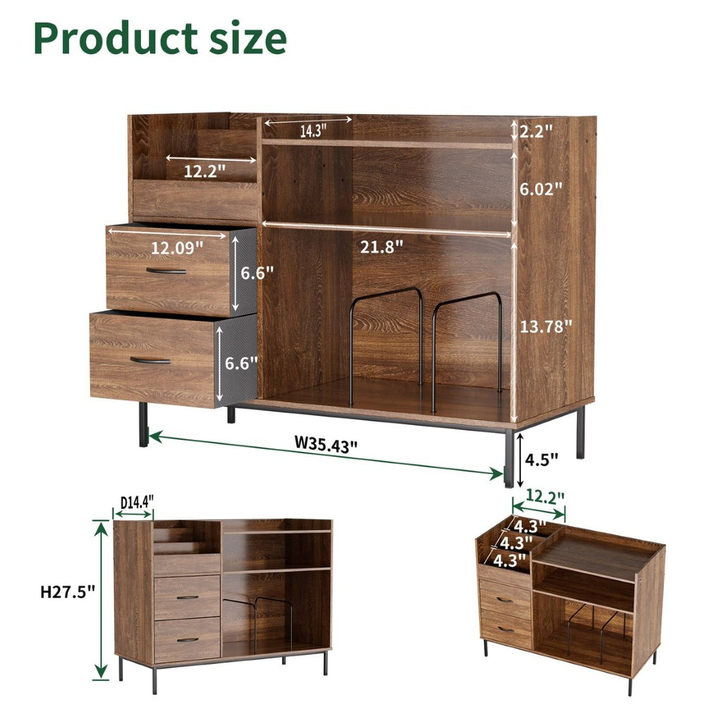 English Elm Record Player Stand with Vinyl Storage Mid-century Wood Console for Living Room T2398P438826