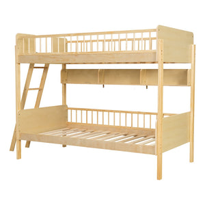 English Elm Twin Over Solid Wood Bunk Bed with Built in Shelves and Reversible Ladder N7090002224N