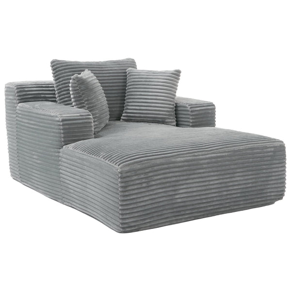 English Elm Full- Corduroy Chaise Lounge Sofa Bed 48.8" Deep Seating Modern Sleeper with Plush Pillows Grey N719P288545E
