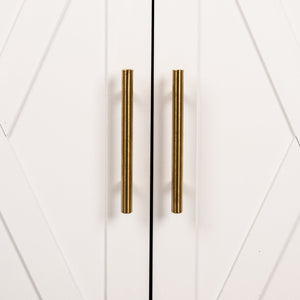 English Elm 71" Tall Arched Pantry Cabinet with Tempered Glass Door, Adjustable Shelves, Anti-Tip Kit & Metal Handles White W2917P384735