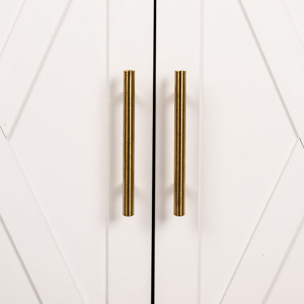 English Elm 71" Tall Arched Pantry Cabinet with Tempered Glass Door, Adjustable Shelves, Anti-Tip Kit & Metal Handles White W2917P384735