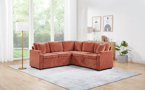 English Elm Sectional Sofa Bed - Stylish L-Shaped 81.9" Sleeper Sofa With Hidden Storage & Cozy Orange Chenille N719S002070G-GIGA