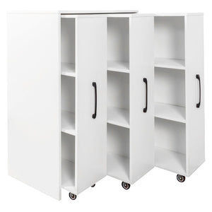 English Elm Bookcase with Pull Out Hidden Shelving Panels on Wheels for Office or Living Room W331P374568