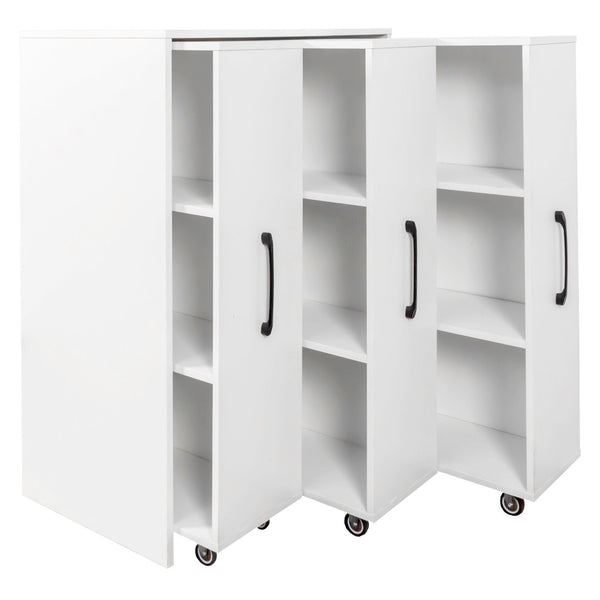 English Elm Bookcase with Pull Out Hidden Shelving Panels on Wheels for Office or Living Room W331P374568