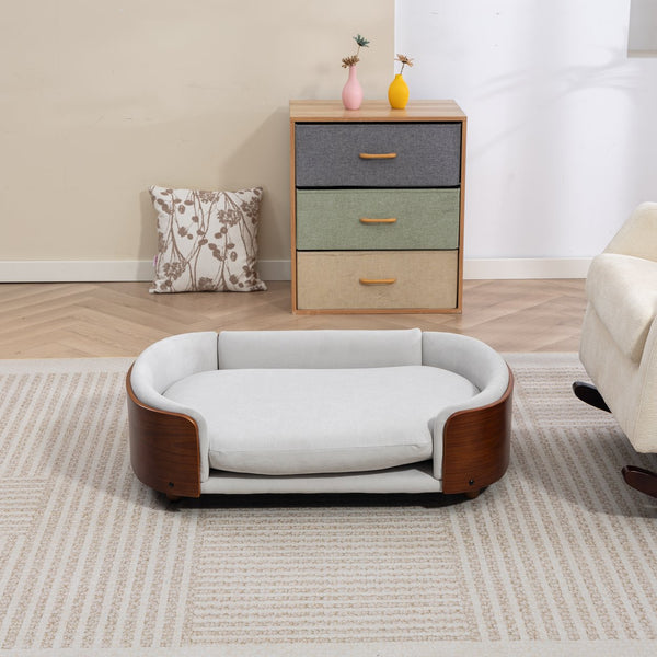 English Elm Scandinavian Elevated Dog Bed Luxury Pet Sofa with Walnut Bent Wood Back Velvet Gray, Large Size W794P366327