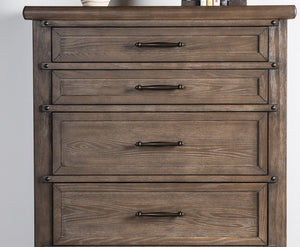 English Elm Transitional Brown Oak Five Drawer Tall Chest Smooth Glides Bedroom Storage B2741P372705