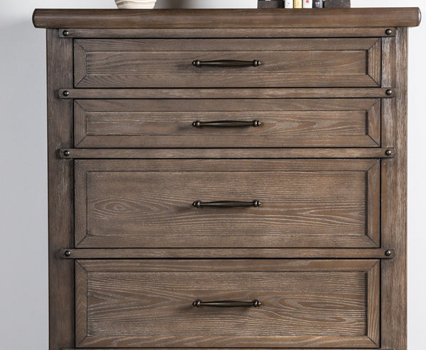 English Elm Transitional Brown Oak Five Drawer Tall Chest Smooth Glides Bedroom Storage B2741P372705