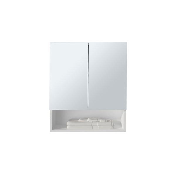 English Elm Cheverly White Medicine Cabinet with Double Mirrored Doors, Adjustable Shelves & Open Shelf, Durable Engineered Wood B092P286128