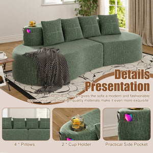 English Elm Modern Half Moon Chenille Sectional Three Seat Curved Sofa for Living Room or Apartment Green W395P435345