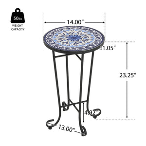 English Elm Christopher Knight Home® - Patio Side Table with Vibrant Ceramic Floral Top, Powder-Coated Steel Frame, Weather-Resistant Finish Black+Blue N768P214929B