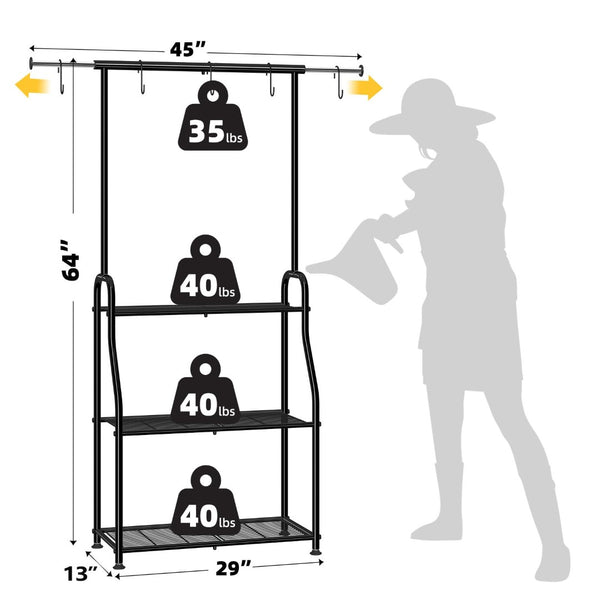 English Elm Metal Three Tier Vertical Plant Stand with Extendable Rod for Indoor Outdoor Display W2181P480533