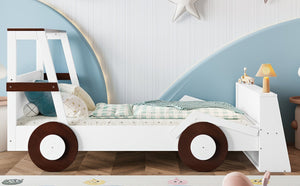 English Elm Twin Pine Treehouse Floor Bed with Padded Rails and Cabin Roofline for Kids Brown,Light White W1580S00471
