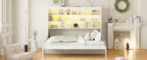 English Elm Full Size Murphy Cabinet Bed With Sofa, Built-In Storage & Led Lights - Stylish Space Saver In Beige N7090000602A