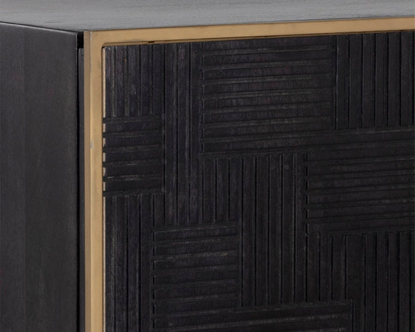 Sunpan MARKWOOD Sideboard – Handcrafted Dark Brown Mango Wood with Antique Brass Frame for Elegant Storage 106696