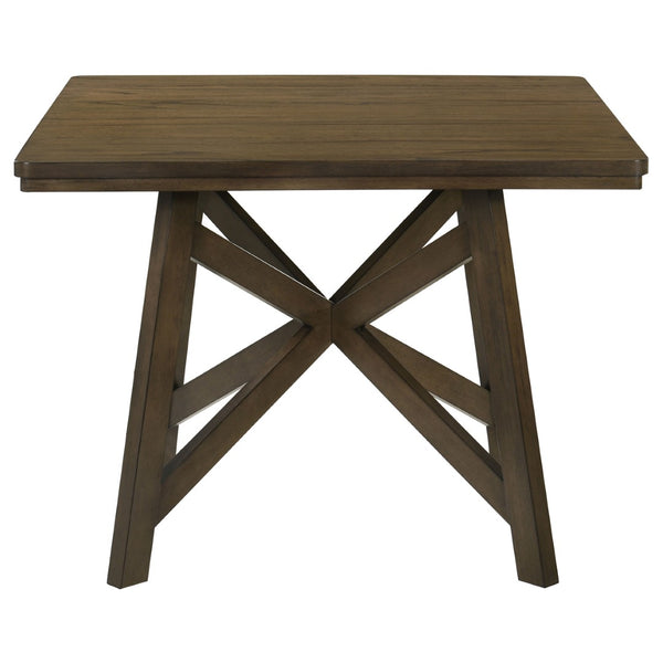 English Elm Maxine Brown Square Counter Dining Set with Mindi Veneer Table and Upholstered Chairs B062S01452