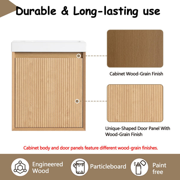 English Elm 18.5" Wall-Mounted Bathroom Vanity With Resin Sink & Soft-Close Door For Smart Space-Saving Design W1972P362127