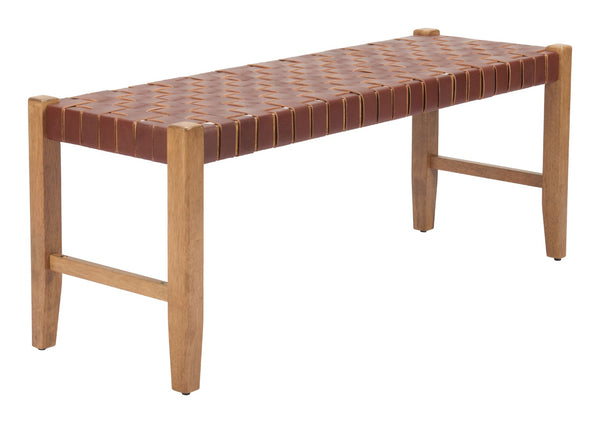 Bandani Bench Brown - Modern Leather & Rubberwood Seating for Stylish Hospitality Spaces