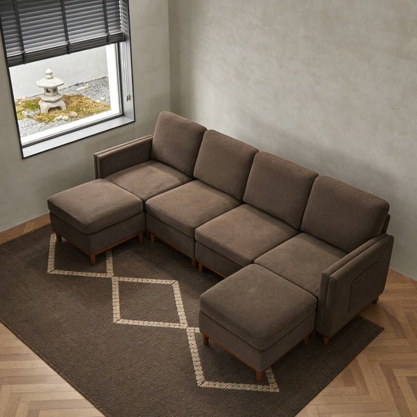 English Elm Modern Modular Sectional Sofa with Plush Cushions and Tapered Legs for Living Rooms Brown W2085S00100