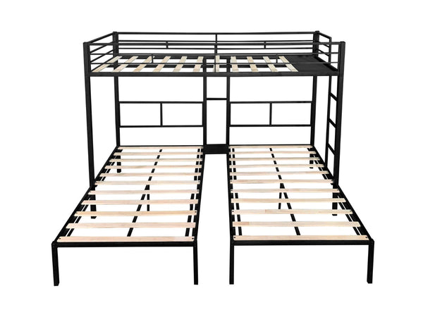 English Elm Triple Bunk Bed - Versatile L-Shaped Design, Sturdy Metal Frame, Noise-Free Slats & Built-In Side Table W427S00072-GIGA