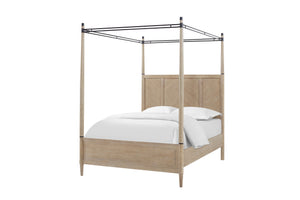 English Elm Queen Canopy Bed Sand Finish — Solid Wood & MDF Transitional Design, Warm Centerpiece for Bedroom B2699S00016
