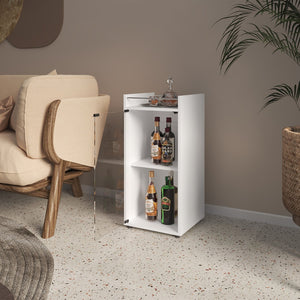 English Elm Glass Front Bar Cabinet White Melamine Finish Compact Vertical Storage for Living Spaces B128P458630