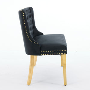 English Elm Velvet Double Dining Loveseat Bench - Luxurious Black Tufted Seating With Gold Legs For Modern Homes W1143P362523-GIGA