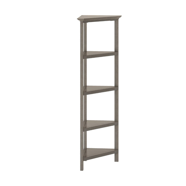 English Elm 4-shelf Tall Corner Bookcase Open Display Unit Walnut Wood for Living Room Gray Wash B2751P436410