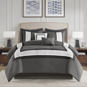 JLA Home 510 Design - 8 Embroidered Comforter Set with Hotel-Inspired Stitching, Hypoallergenic Fill, Machine Washable Elegance Dark Grey 5DS10-0294