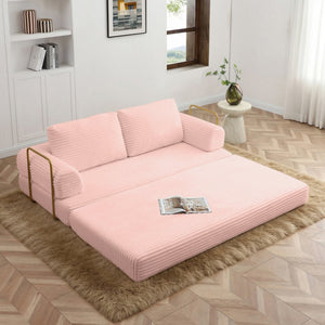 English Elm Convertible Floor Sofa Futon with Corduroy Upholstery for Living Room Lounging and Sleeping Pink W1117P434734