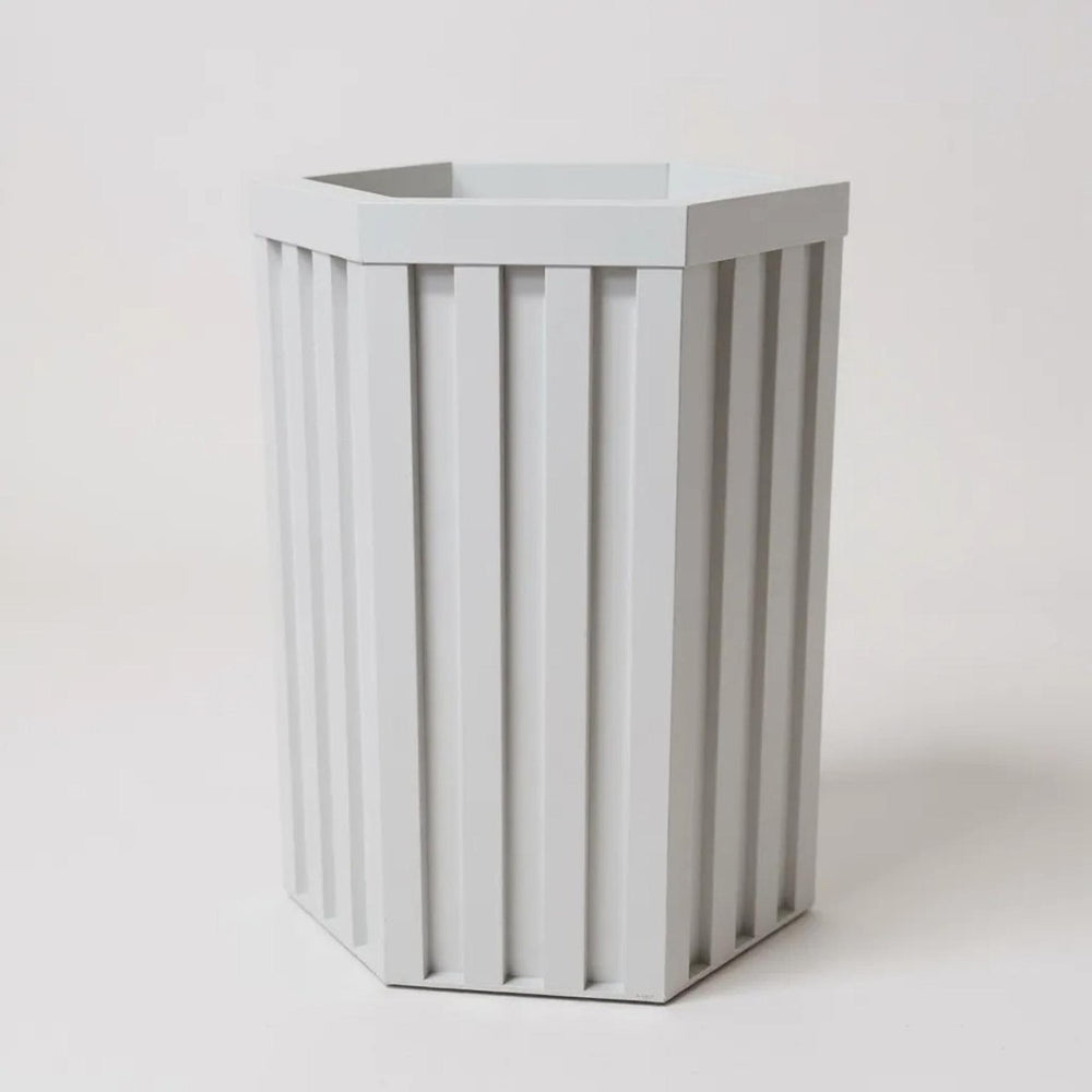 English Elm Hexagon Column Aluminum Planter Geometric Outdoor Pot with Wood Tone Powder Coat Finish White B2755P462185