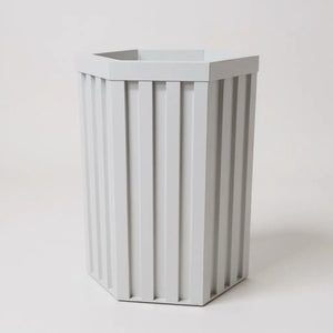 English Elm Hexagon Column Aluminum Planter Geometric Outdoor Pot with Wood Tone Powder Coat Finish White B2755P462185