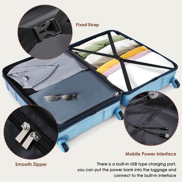 English Elm Luggage 3 Piece Hard Shell Set with Usb Port Spinner Wheels and Abs Pc Travel Protection N726P264892N