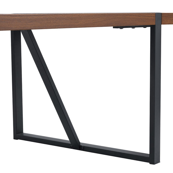 English Elm Table Set – Industrial Walnut Dining Table With 8 Brown Tech Fabric Chairs & Black Metal Legs, 71"X39" W1151S02440-GIGA